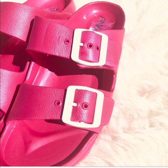 NEW Anna Neon/bright fuchsia two strap sandals - Picture 6 of 7